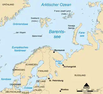 Lage der Barentssee mit Spitzbergen