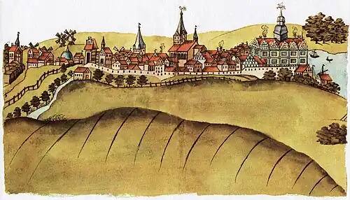 Stadt und Schloss Barth um 1615