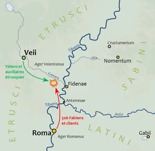Karte der sagenhaften Schlacht an der Cremera