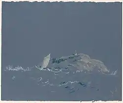 Bear Island Light, Pastellkreide auf dunkelblauem Velinpapier (26 × 31,6 cm)