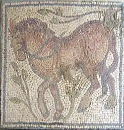 Kaltblut auf einem Mosaik im Bet-Guvrin-Marissa-Nationalpark, Israel, 4. Jh.