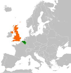 Lage von Belgien und Vereinigtes Königreich