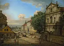 Auf einem Canaletto-Gemälde von 1775 von der Altstadt aus gesehen. Im Vordergrund die nicht mehr bestehende Brygidki-Kirche