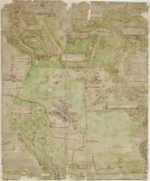 Grenzverlauf von ca. 1620 "Bann von Riehen und von Bettingen" von Hans Bock dem Älteren.