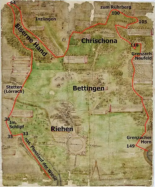 Hervorgehobener Grenzverlauf von 1620