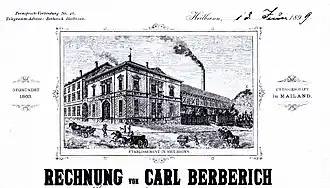 Rechnung des Heilbronner Papiergroßhändlers Berberich mit Lithographie des Unternehmensgebäudes im Kopf. Detail