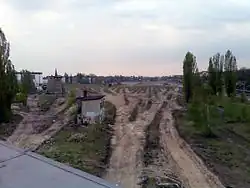 Blick von der Schwarzen Brücke auf das ehemalige Gleisfeld des Rangierbahnhofs, 2007