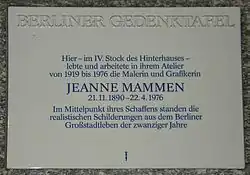 Jeanne Mammen (*&nbsp;21.&nbsp;November): Gedenktafel in Berlin