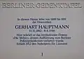 Berliner Gedenktafel an Hauptmanns Wohnhaus in Berlin-Charlottenburg