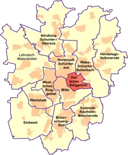 Lage des Stadtbezirks Östliches Ringgebiet