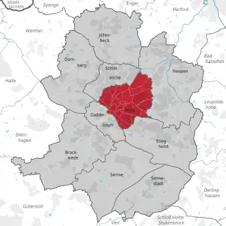 Lage des Bezirks Mitte in Bielefeld