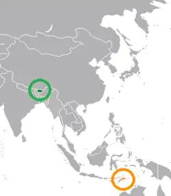 Lage von Bhutan und Osttimor