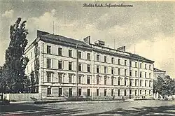 Infanterie-Kaserne in Bielitz (Heute Krankenhaus) Koordinate 49°&nbsp;49′&nbsp;12″&nbsp;N, 19°&nbsp;1′&nbsp;42″&nbsp;O49.8219.028333333333