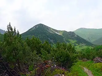 Blick auf die Belianska kopa, mit dem Berg Hlúpy im Hintergrund