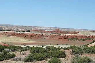 Landschaft im nördlichen Bighorn Basin. Blick vom Wyoming Highway 37 in westliche Richtung.