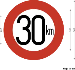 Verbot höherer Geschwindigkeit als 30 km je Stunde (1934) bzw. Verbot der Über­schrei­tung bestimmter Fahr­geschwindig­keiten (1938); gültig bis 1955 in der BRD[7] und bis 1956 in der DDR