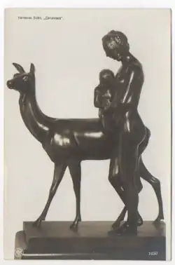 Genoveva mit Kind, symbolistischer Frauenakt mit Kind und Hirschkuh, um 1911