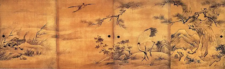 Schiebetüren „Blumen und Vögel der vier Jahrezeiten“ im Jukō-in