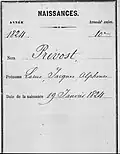 Eintrag der Geburt seines Sohnes Louis Jacques Alphonse Prévost