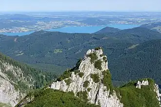 Blick nach Norden. Im Hintergrund der Attersee