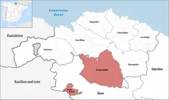 Die Lage der Comarca Arratia-Nerbioi in der Provinz Bizkaia