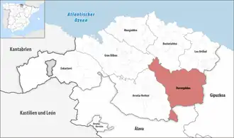 Die Lage der Comarca Durangaldea in der Provinz Bizkaia