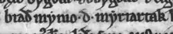 Der schwarz-weiß abfotografierte Ausschnitt aus einer mittelalterlichen Handschrift zeigt den Schriftzug biad mynio d myriartak