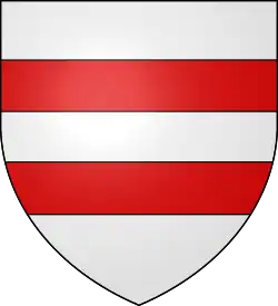 silber, 2 Balken rot (2 fesses)