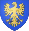 Wappen mit einem gelben Adler, der seine Flügel und Fänge zu allen Ecken ausstreckt. Der Untergrund ist blau.