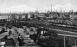 Bildmitte hinter den Bahnschienen Tuchfabrik Daniel Noack