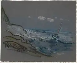 Boat in Distress, Pastellkreide auf grauem Velinpapier (26 × 31,1 cm)