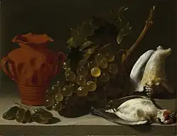 Kleines Bodegón mit totem Distelfink, 1651, Öl auf Leinwand, 23 × 30 cm, Prado, Madrid