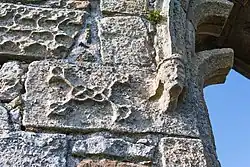 Verzierung an einem Mauerstein im Franziskanerkloster Bonamargy Friaryin Nordirland