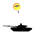 A submunition explodes above a tank