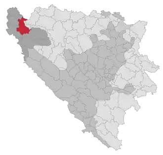 Lage der Gemeinde Bosanska Krupa in Bosnien und Herzegowina (anklickbare Karte)