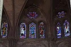 Fenster 207 links: Prophet Hosea; Fenster 205 Mitte: Propheten Daniel, Ezechiel, Jeremias; Fenster 205 rechts: Prophet Isaias