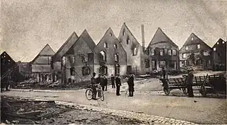 Postkarte von der Brandkatastrophe von Donaueschingen 1908