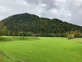 Nordwestflanke des Brandkopf, gesehen vom Ortsteil Raut in Jachenau