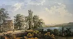 Brestenberg und Hallwilersee auf einer Farblithografie von 1865