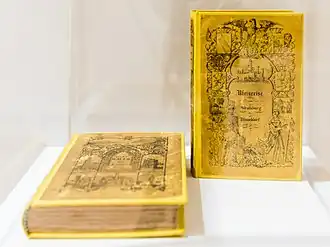 „Rheinreise von Straßburg bis Düsseldorf“ (D 2, 1839), stehender Einband (Sammlung Kölnisches Stadtmuseum), und Titelblatt mit Autorenangabe: Prof. J. A. Klein