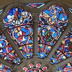 Apostel Petrus und Paulus (innen), Korn wird geschnitten und gedroschen (außen)