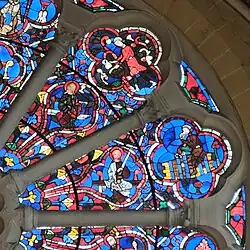 Zwei Apostel (innen), Wein wird gekeltert und probiert (außen)