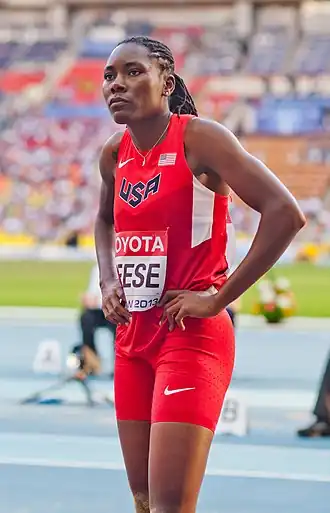 Brittney Reese – Weltmeisterin 2009, 2011 2013, Olympiasiegerin 2012, hier mit dem einzigen Sprung über sieben&nbsp;Meter