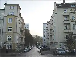 Büschingstraße 1909 – Stiftungshäuser Nr. 30 u. 31, Höchste Str. 41 und 2009 – Stiftungshäuser Nr. 1–3 u. 35