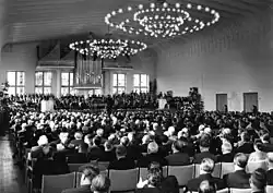 Köln, Gürzenich, Eröffnung am 2. Oktober 1955, Blick auf die heutige Saardom-Orgel im ursprünglichen Aufbau