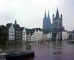 Rheinhochwasser in Köln im Jahr 1970
