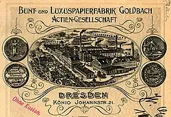 Fabrikansicht der Bunt- und Luxuspapierfabrik Goldbach Actien-Gesellschaft auf einem 1904 ausgestellten Wechsel