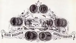 Briefkopf der Alois Dessauerschen Buntpapierfabrik mit Ansicht des Werks „Auhof“ (Stahlstich nach 1854)