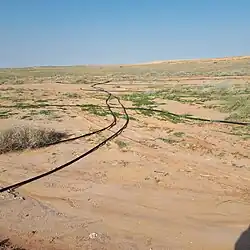 Leitungen über Wüstengebiete zur Tröpfchenbewässerung neuer Pflanzen