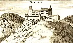 Burg nach einem Stich von Vischer (1680)